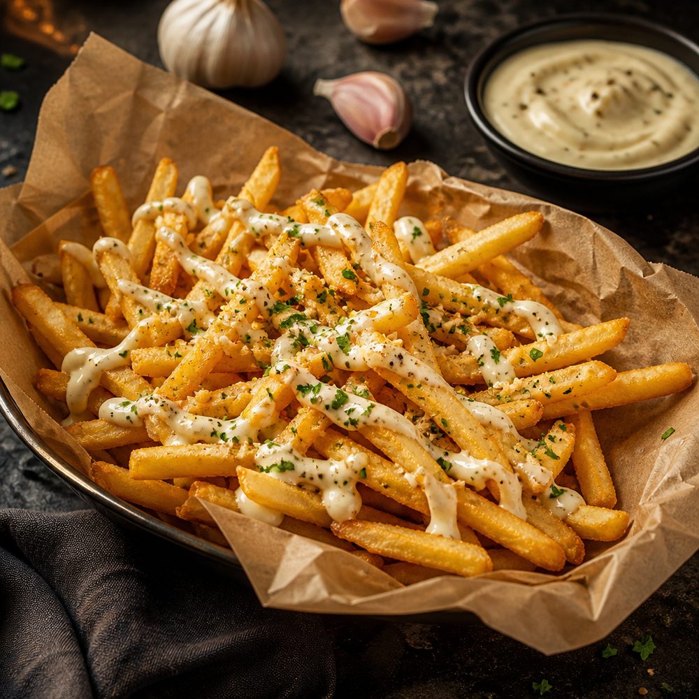 Loaded garlic mayo fries